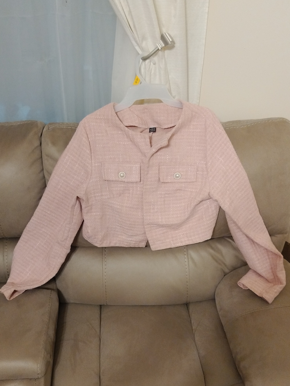 SHEIN Light Pink Tweed Cropped Blazer